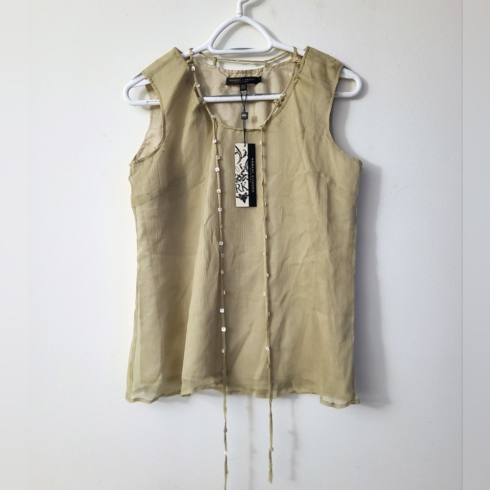 BNWT - Robert Kitchen (Size L) Sleeveless Green Seashell Bead Women's Top Shirt